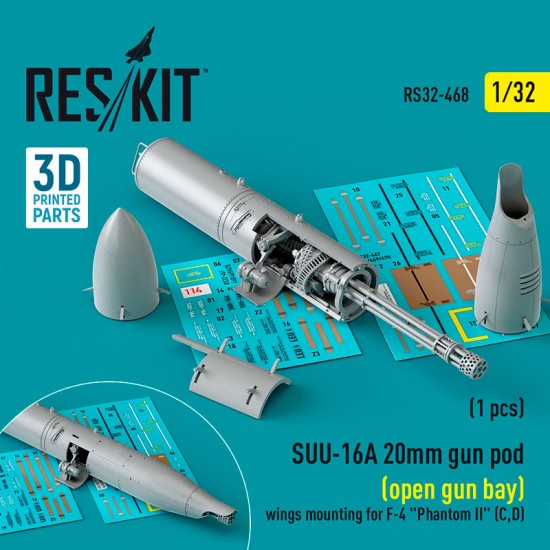 1/32 F-4 Phantom II C/D SUU-16A 20mm Gun Pod (open gun bay) Wings Mounting