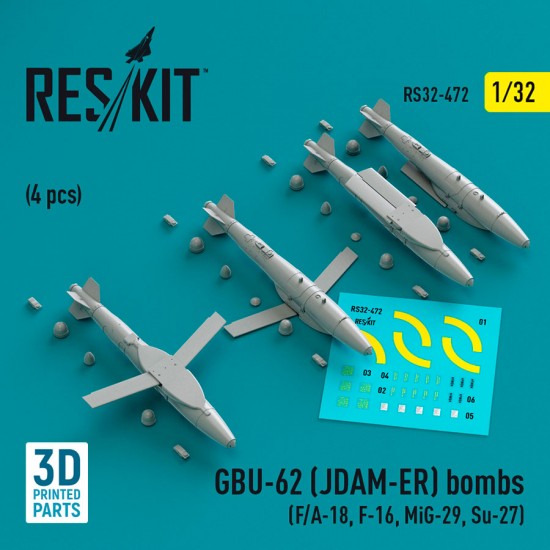 1/32 GBU-62 (JDAM-ER) Bombs (4pcs) for F/A-18, F-16, MiG-29, Su-27