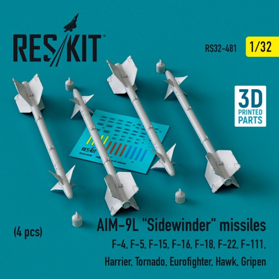 1/32 AIM-9L Sidewinder Missiles (4pcs) for F-4/5/15/16/18/22/111/ Harrier/ Tornado