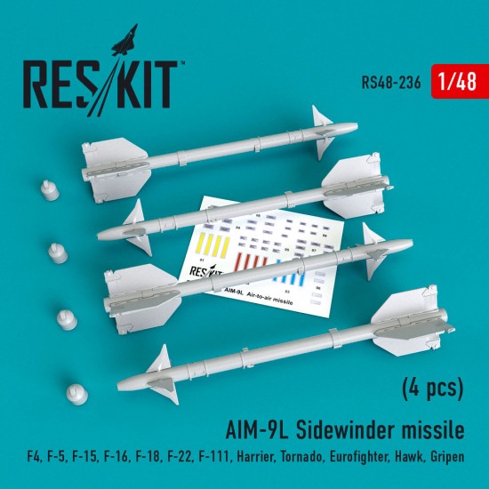 1/48 AIM-9L Sidewinder Missile (4pcs) for F-4/5/15/16/18/22/111/Harrier/Tornado