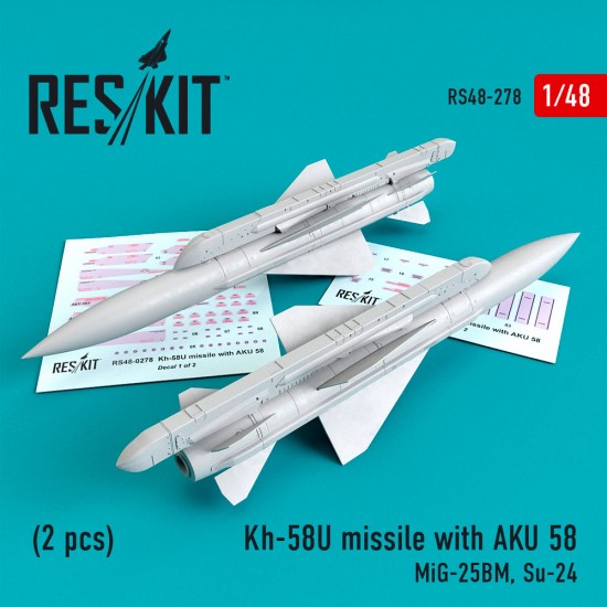 1/48 Kh-58U Missile with AKU 58 (2pcs) for ICM/Trumpeter MiG-25BM, Su-24