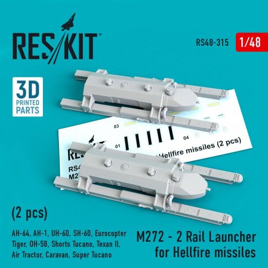 1/48 Hellfire Missiles M272-2 Rail Launcher (2pcs) for Academy/Airfix/Hasegawa