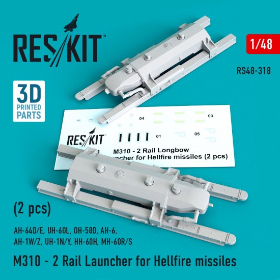 1/48 Hellfire Missiles M310-2 Rail Launcher (2pcs) for Airfix/Hasegawa/Italeri