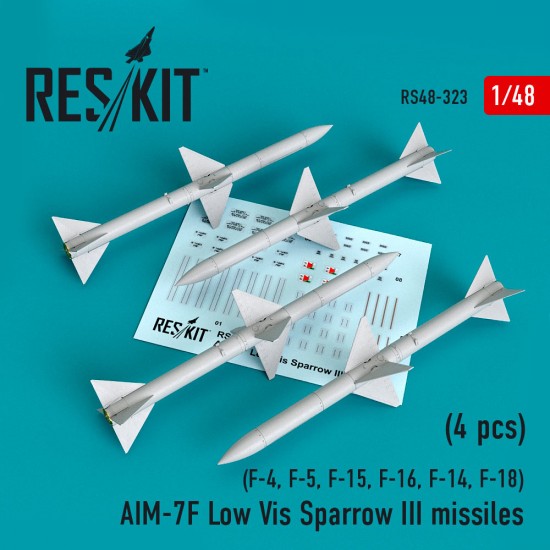 1/48 AIM7F Low Vis Sparrow III Missiles (4pcs) for F-4, F-5, F-15, F-16, F-14, F-18