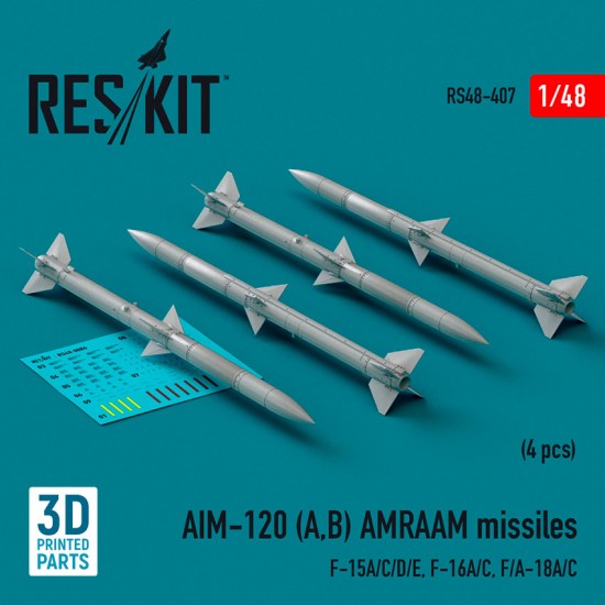 1/48 AIM-120 A/B Amraam Missiles (4pcs) for F-15A/C/D/E/ F-16A/C/ F/A-18A/C