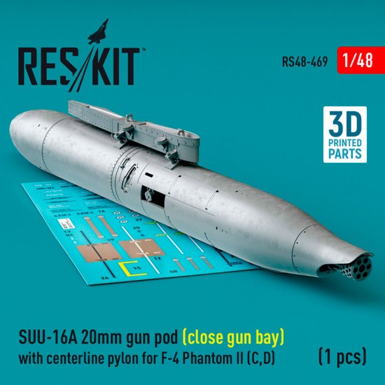 1/48 F-4 Phantom II C/D SUU-16A 20mm Gun Pod (close gun bay) with Centerline Pylon