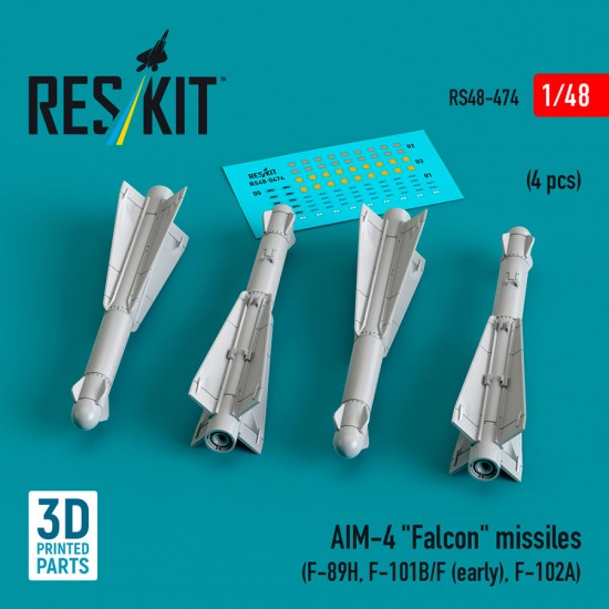 1/48 AIM-4 Falcon Missiles (4pcs) for F-89H, F-101B/F (early), F-102A