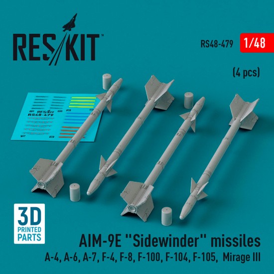 1/48 AIM-9E Sidewinder Missiles (4pcs) for A-4/ A-6/ A-7/ F-4/ F-8/ F-100/ F-104/ F-105