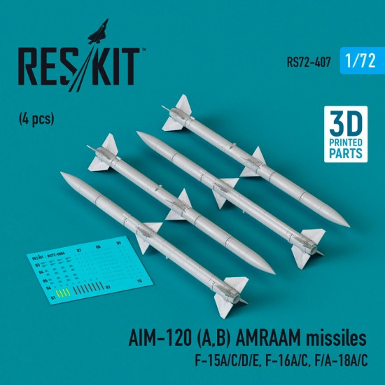 1/72 AIM-120 (A/B) Amraam Missiles (4pcs) for F-15A/C/D/E/ F-16A/C/ F/A-18A/C