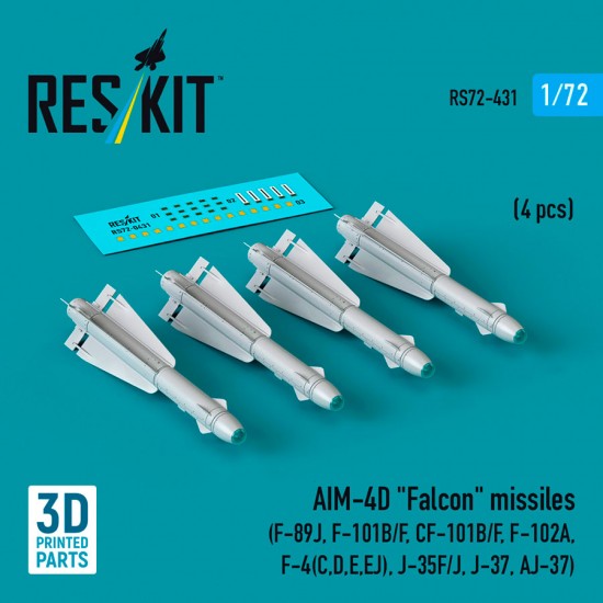 1/72 AIM-4D Falcon Missiles (4pcs) for F-89J/101B/F, CF-101B/F, F-102A, F-4, J-35F/J/37