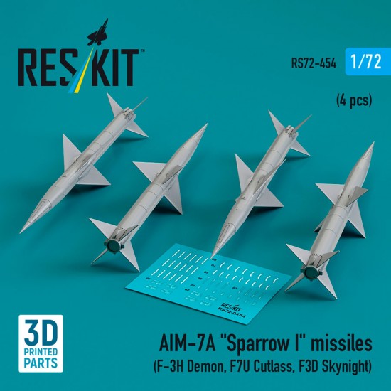 1/72 AIM-7A Sparrow I Missiles (4pcs) for F-3H Demon, F7U Cutlass, F3D Skynight