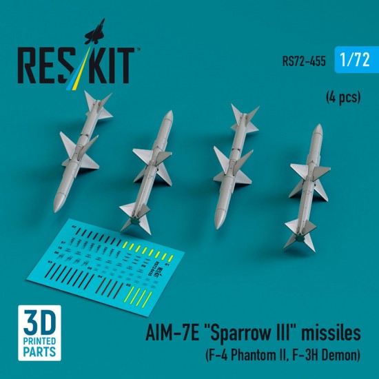 1/72 AIM-7E Sparrow III Missiles (4pcs) for F-4 Phantom II, F-3H Demon