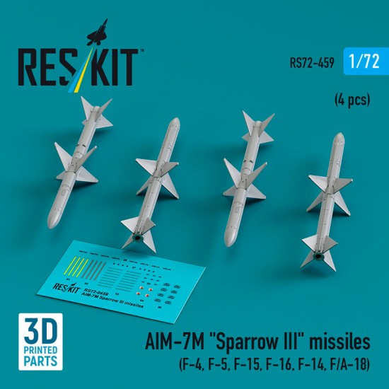 1/72 AIM-7M Sparrow III Missiles (4pcs) for F-4/5/15/16/14, F/A-18