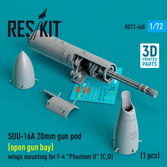 1/72 F-4 Phantom II C/D SUU-16A 20mm Gun Pod (open gun bay) Wings Mounting