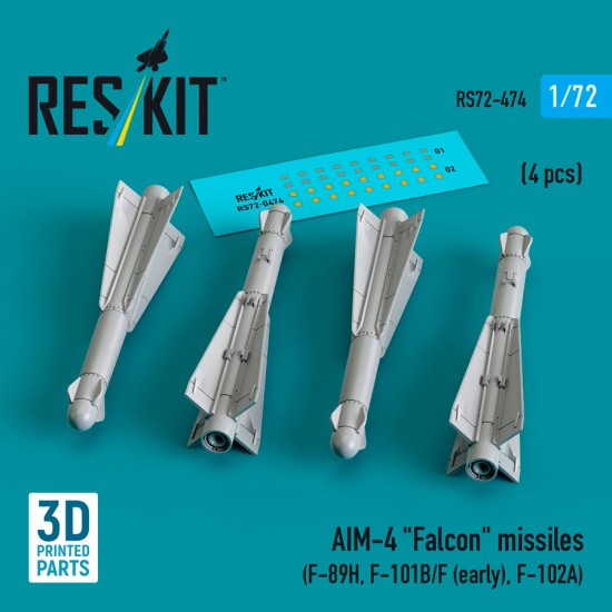 1/72 AIM-4 Falcon Missiles (4pcs) for F-89H, F-101B/F (early), F-102A