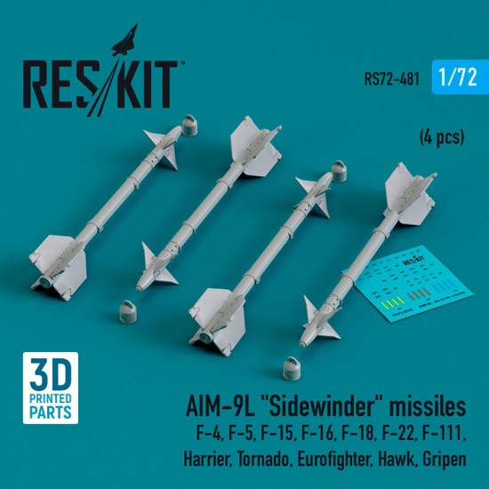 1/72 AIM-9L Sidewinder Missiles (4pcs) for Harrier/ Tornado/ Eurofighter/ Hawk/ Gripen