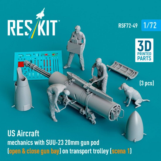 1/72 Us Aircraft Mechanics with Suu-23 20mm Gun Pod Scene #1 (3 Figures)