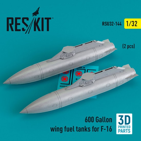 1/32 F-16 600 Gallon Wing Fuel Tanks (2pcs, 3D Printed)