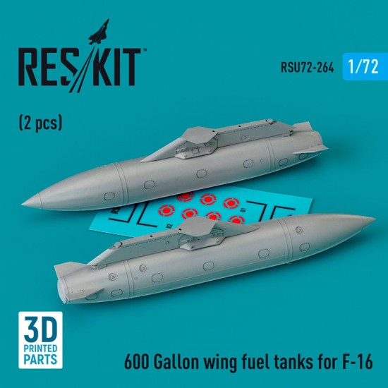 1/72 F-16 600 Gallon Wing Fuel Tanks (2pcs, 3D Printed)