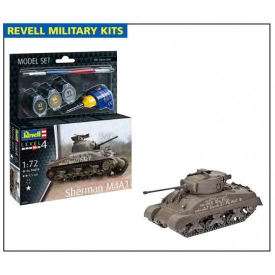 1/72 Sherman M4A1 Model Set (kit, glue, brush, paints)