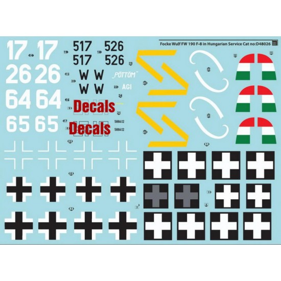 Decals for 1/48 Focke-Wulf Fw-190 F-8 in Hungarian Service