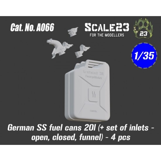 1/35 German SS Fuel Cans 20L (+ Set Of Inlets - Open, Closed, Funnel) 4pcs