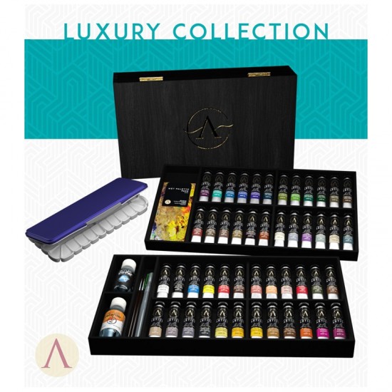 Luxury Wooden Box: Acrylic Creamy Paints (48x 20ml), Thinner, Retarder, Brushes, Palette