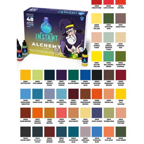 Acrylic Paint Set - Instant Colours Alchemy Lab (48 bottles, 17ml each, Matt Finish)