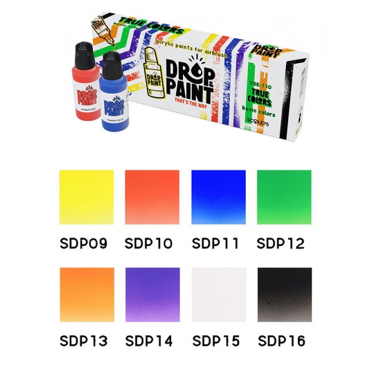 Drop & Paint Range Acrylic Colours Set - True Colours (Each: 17ml, 8 Bottles)