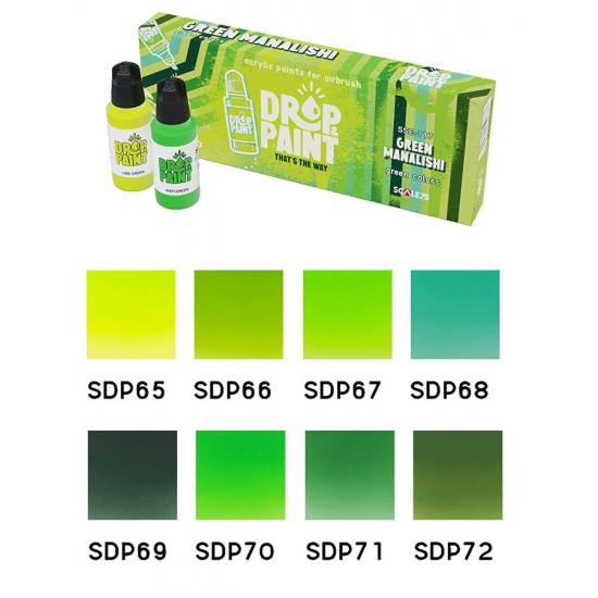 Drop & Paint Range Acrylic Colours Set - Green Manalishi (Each: 17ml, 8 Bottles)