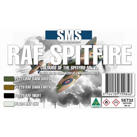 Acrylic Lacquer Paints Set - RAF Spitfire Mk.Va Colours (4x 30ml)