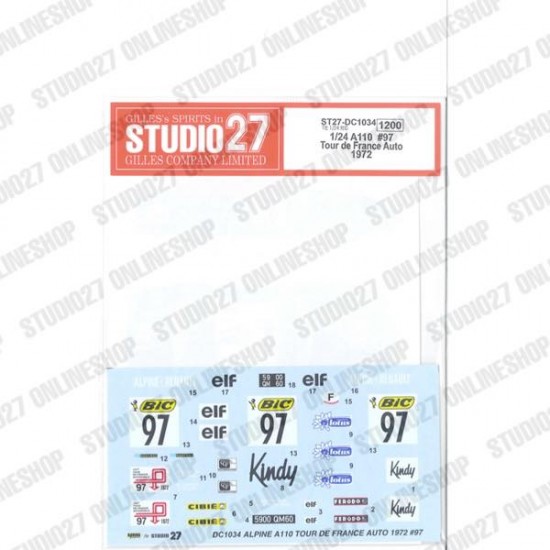 1/24 A110 #97 Tour de France Auto 1972 Decal for Tamiya kit #24278