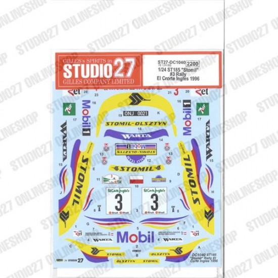 1/24 ST185 'Stomil' #3 Rally EI Crorte Ingles 1996 Decal for Tamiya kit #24125