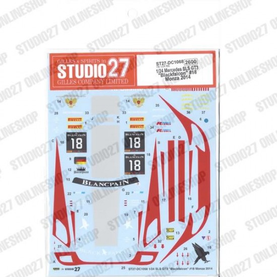 1/24 Mercedes SLS GT3 'Blackfalcon' #18 Monza 2014 Decal for Fujimi #123929