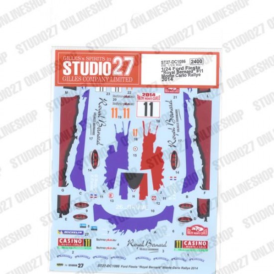 1/24 Fiesta 'Royal Bernard' #11 Monte Carlo Rallye 2014 Decal for Bel-002