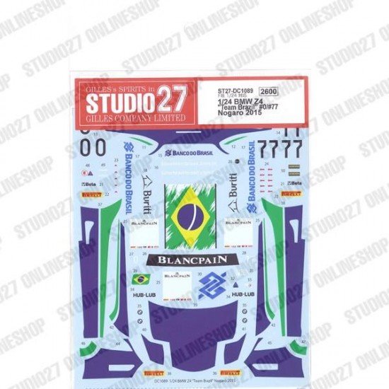 1/24 BMW Z4 'Team Brazil' #0/#77 Nogaro 2015 Decal for Fujimi #125930