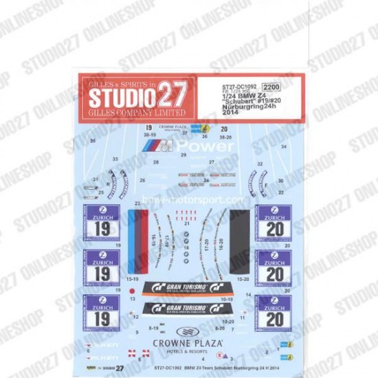 1/24 BMW Z4 'Schubert' Nur24H 2014 Decal for Fujimi #125930