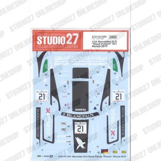 1/24 Mercedes SLS 'Black Falcon' #21 Monza 2015 Decal for Fujimi #123929