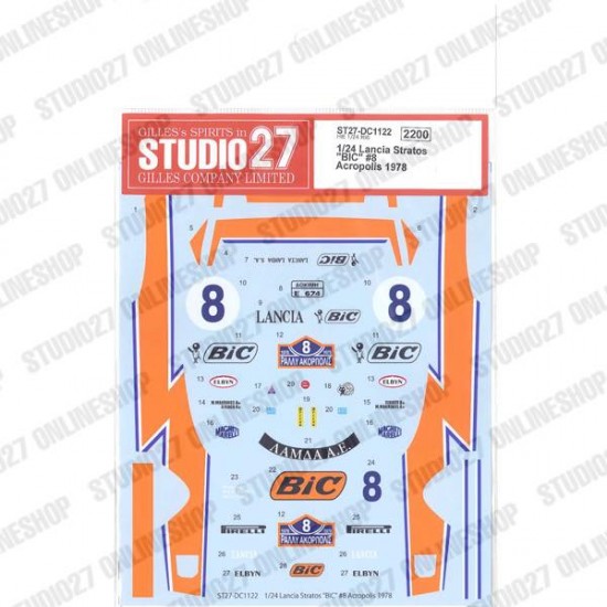 1/24 Lancia Stratos 'BIC' #8 Acropolis 1978 Decal for Hasegawa kits