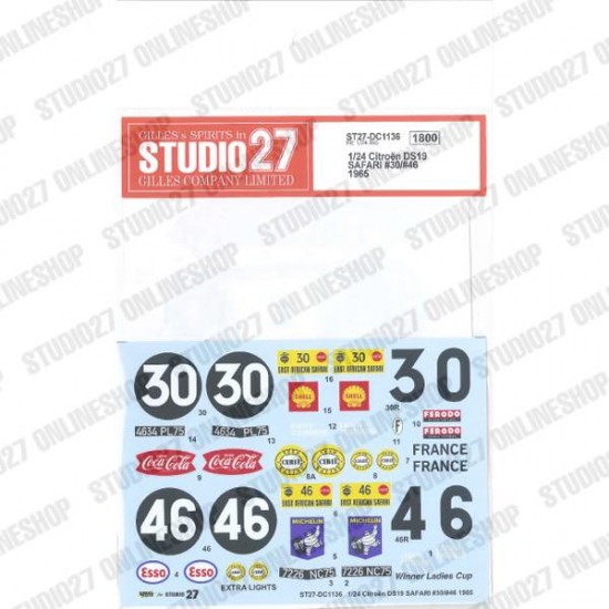 1/24 Citroen DS19 SAFARI #30/#46 1965 Decal for EBBRO #25005