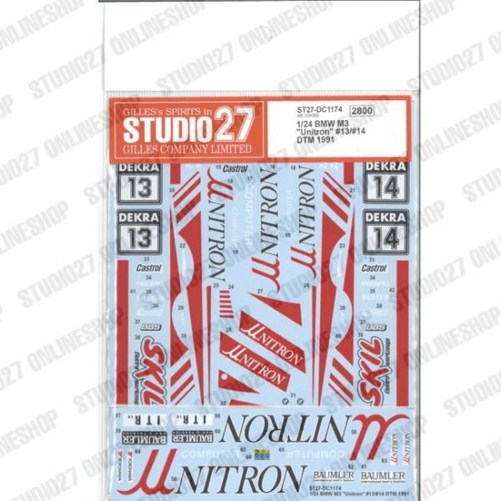 1/24 BMW M3 'Unitron' #13/#14 DTM 1991 Decal for Aoshima No.11