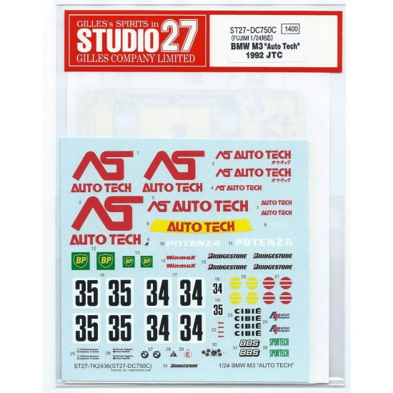 1/24 BMW M3 "Auto Tech" JTC 1992 Decals