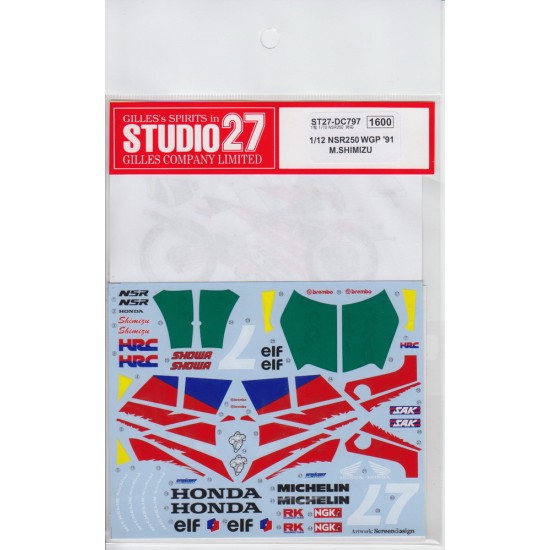 1/12 Honda NSR250 WGP 1991 M.Shimizu Decals for Tamiya kit