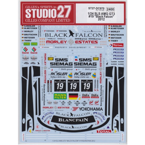 1/24 Mercedes-Benz SLS AMG GT3 #19 "Black Falcon" 2012 for Fujimi kit #125657