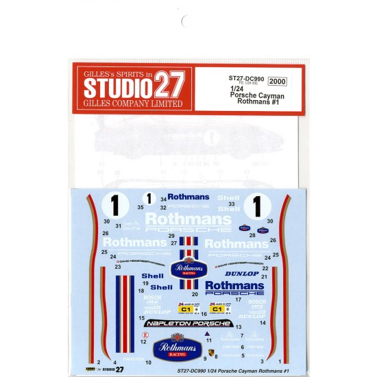 1/24 Porsche Cayman S "Rothmans" #1 2013 Decals for Fujimi #12281 kit