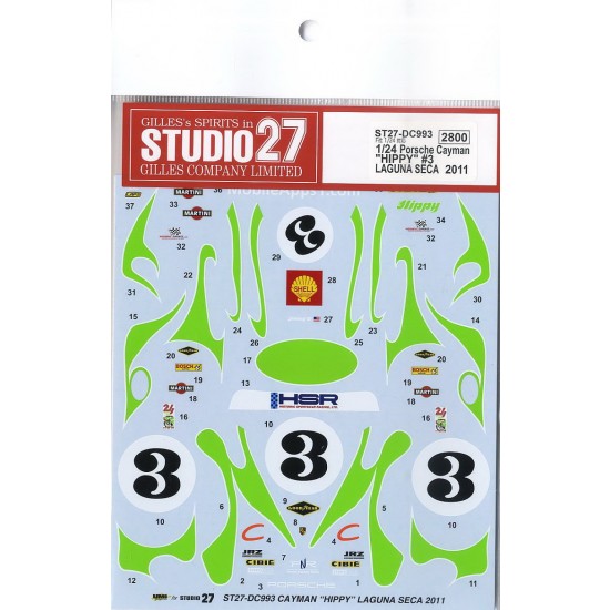 1/24 Porsche Cayman S "HIPPY" #3 LAGUNA SECA 2011 Decals for Fujimi #12281 kit