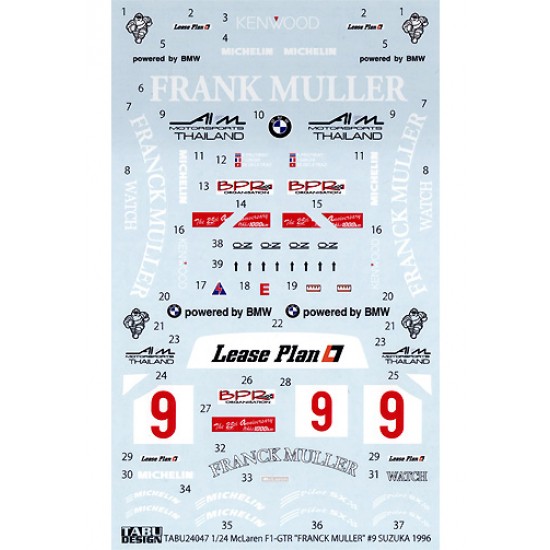 Decals for 1/24 McLaren F1-GTR "Franck Muller" #9 Suzuka 1000km 1996 (Short Tail)