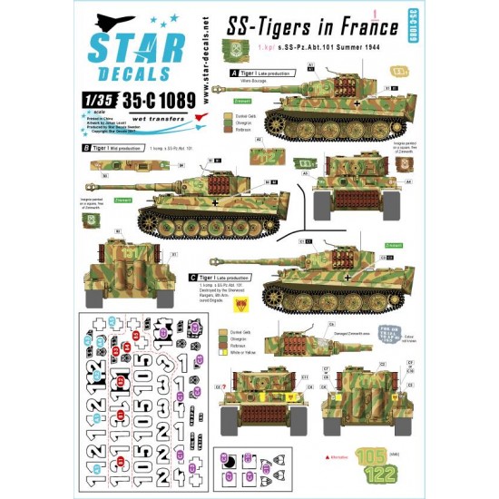 Decals for 1/35 SS-Tigers in France Vol.1 - 1.Kompanie s.SS PzAbt 101 Normandy 1944