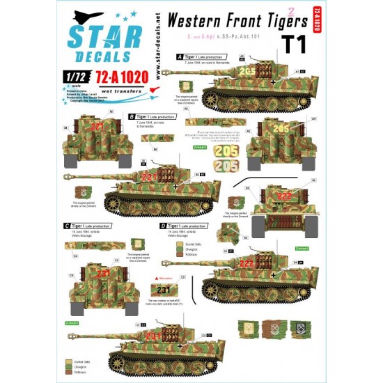 Decals for 1/72 Western Front Tigers Vol.2 - TI 2/3.Kompanie s.SS PzAbt 101