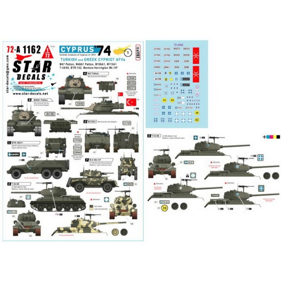 1/72 Turkish and Greek Cypriot AFVs Decal for M47, M48A1, M106A1, etc (Cyprus 1974 #1)